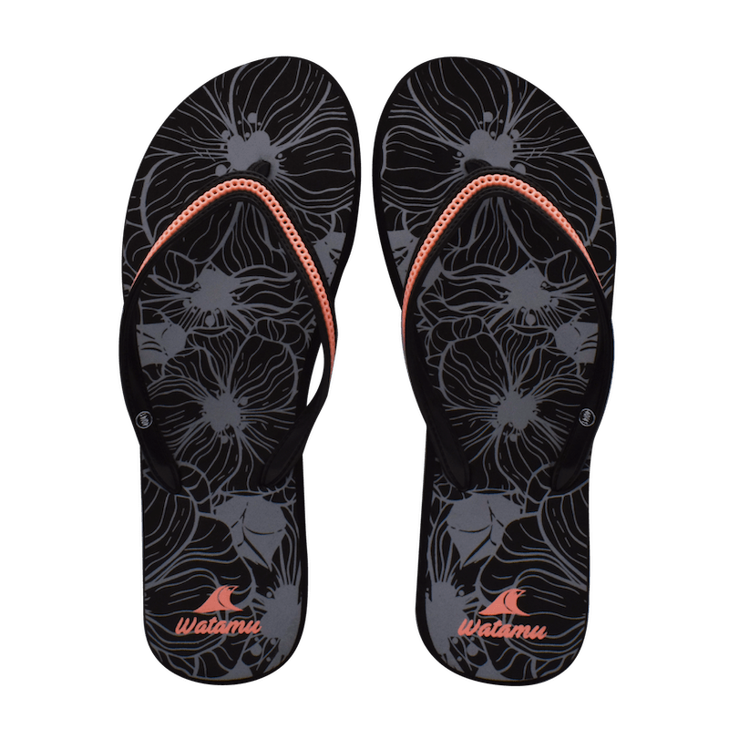 Watamu Floral Slippers - Black - Umoja Africa